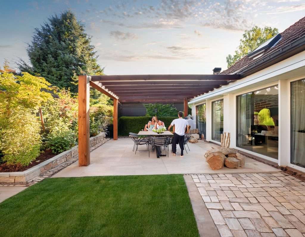 Family Enjoying Their Beautiful Back Yard